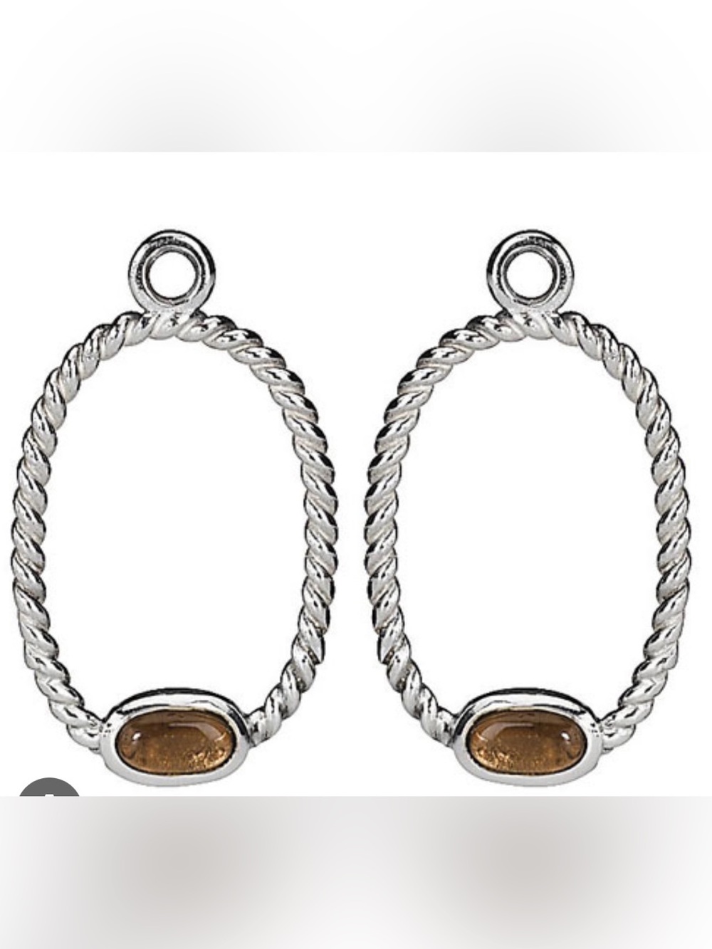 Pandora Twisted Silver Hoop Earrings with Brown Stone